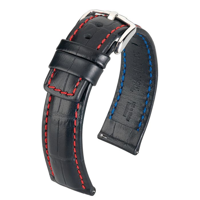 Grand Duke Alligator Embossed Sport Watch Strap NQR, Long, 20mm Wide - Black/Red - 02528050-2-20-SB