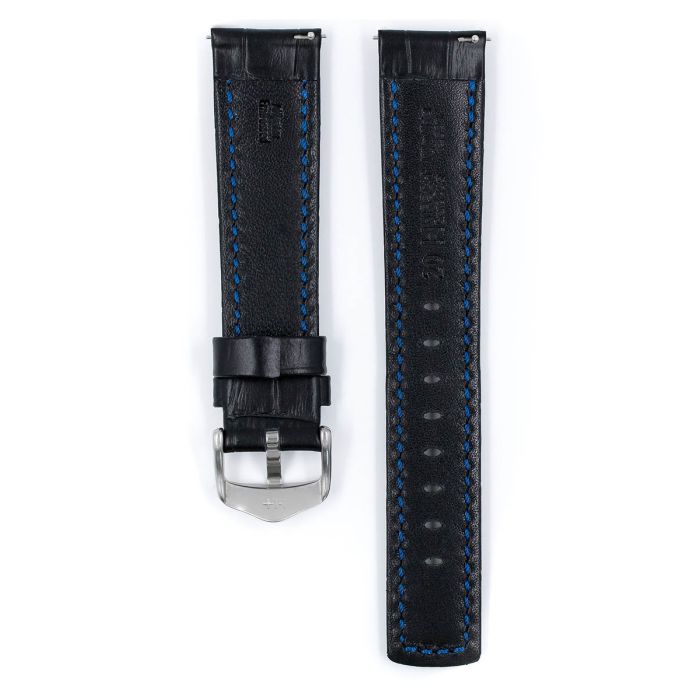 Grand Duke Alligator Embossed Sport Watch Strap NQR, Long, 20mm Wide - Black/Red - 02528050-2-20-SB