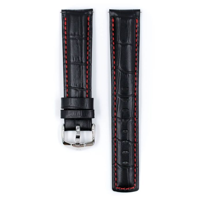 Grand Duke Alligator Embossed Sport Watch Strap NQR, Long, 20mm Wide - Black/Red - 02528050-2-20-SB