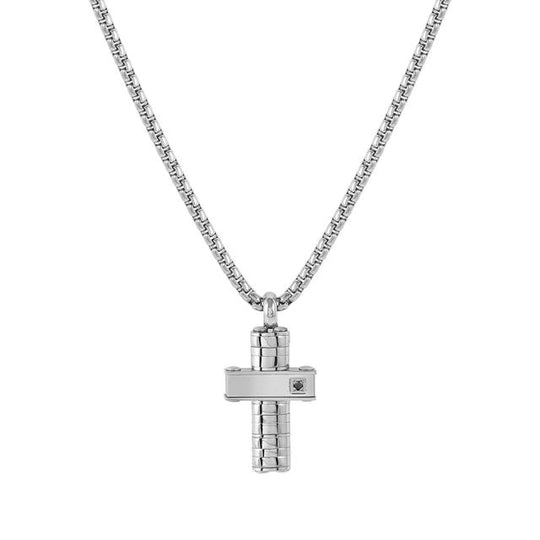 Strong Stainless Steel Cross Necklace with Black Diamond - 028328/036