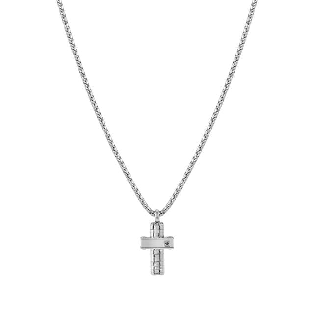 Strong Stainless Steel Cross Necklace with Black Diamond - 028328/036