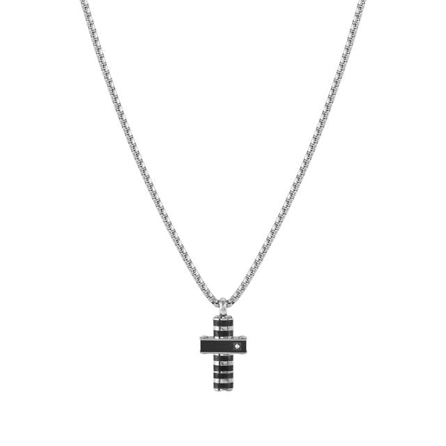 Strong Stainless Steel Cross Necklace with White Diamond - 028328/037