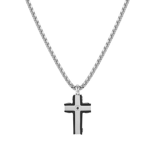 Strong Black Diamond Stainless Steel Cross Necklace - 028329/007