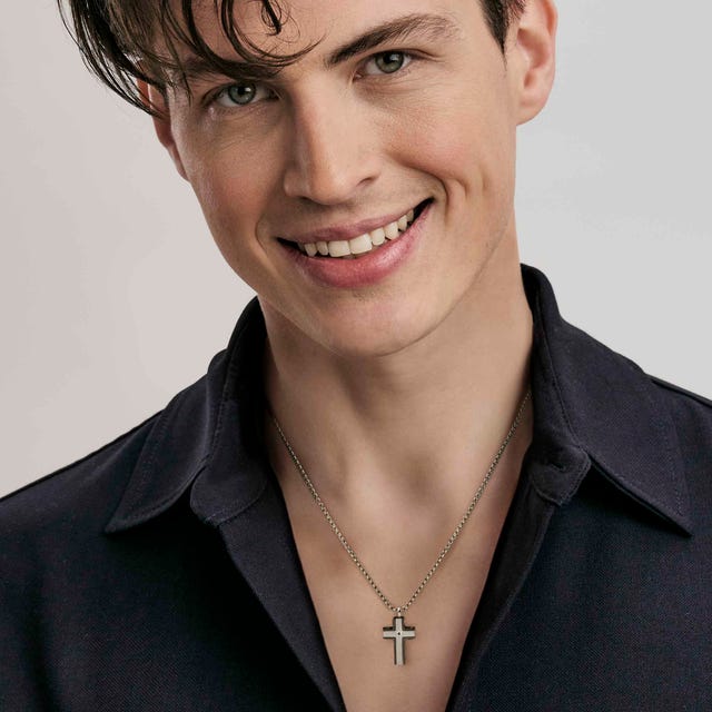 Strong Black Diamond Stainless Steel Cross Necklace - 028329/007