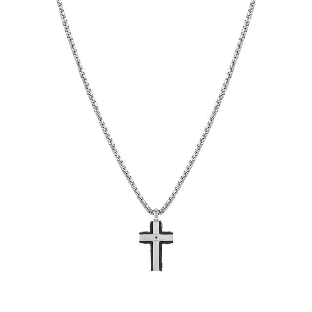 Strong Black Diamond Stainless Steel Cross Necklace - 028329/007