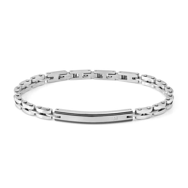 Strong Steel & Diamond Geometric Bracelet - Silver - 028338/058
