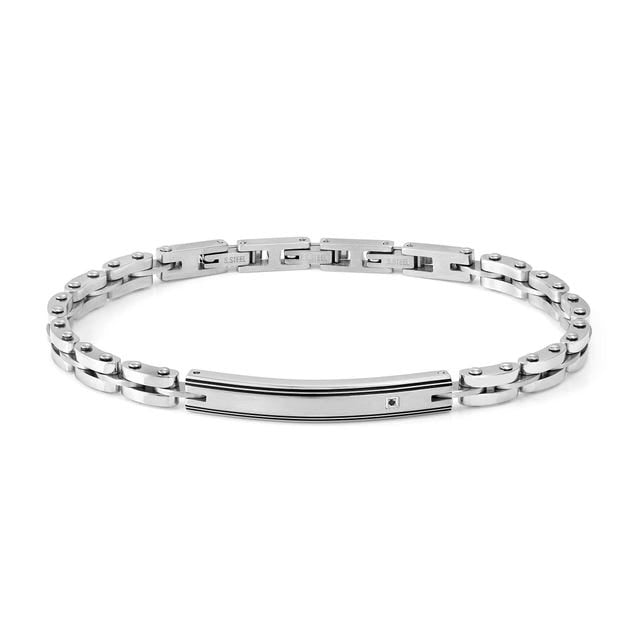 Strong Steel & Black Diamond Geometric Bracelet - Silver - 028339/058
