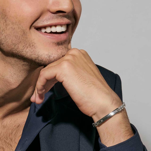 Strong Steel & Black Diamond Geometric Bracelet - Silver - 028339/058