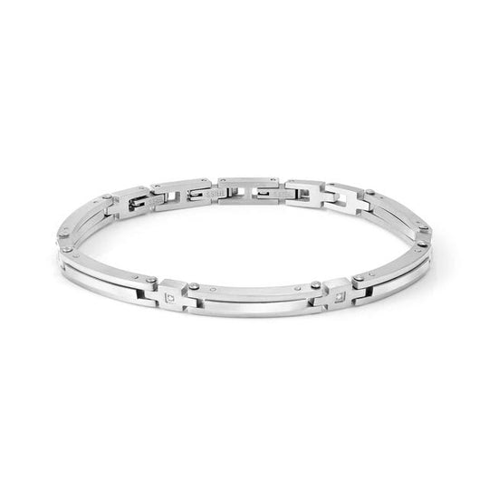 Strong Steel & Four Diamond Geometric Bracelet - Silver - 028340/001