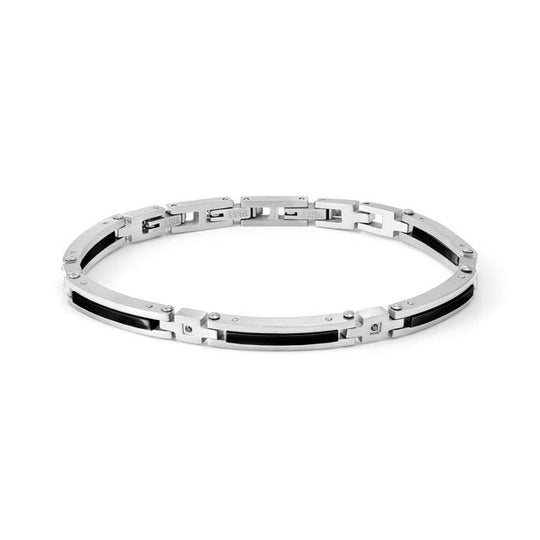 Strong Steel & Four Black Diamonds Geometric Bracelet - Silver - 028340/007