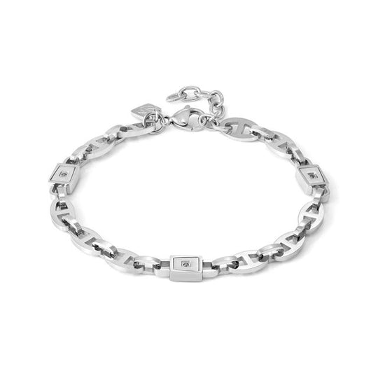 Strong Steel & Three Black Diamonds Geometric Bracelet - Silver - 028342/007