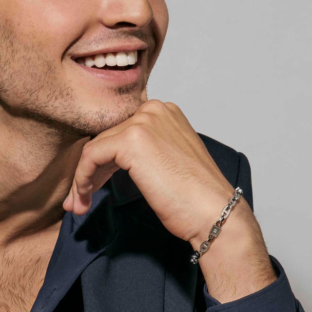 Strong Steel & Three Black Diamonds Geometric Bracelet - Silver - 028342/007