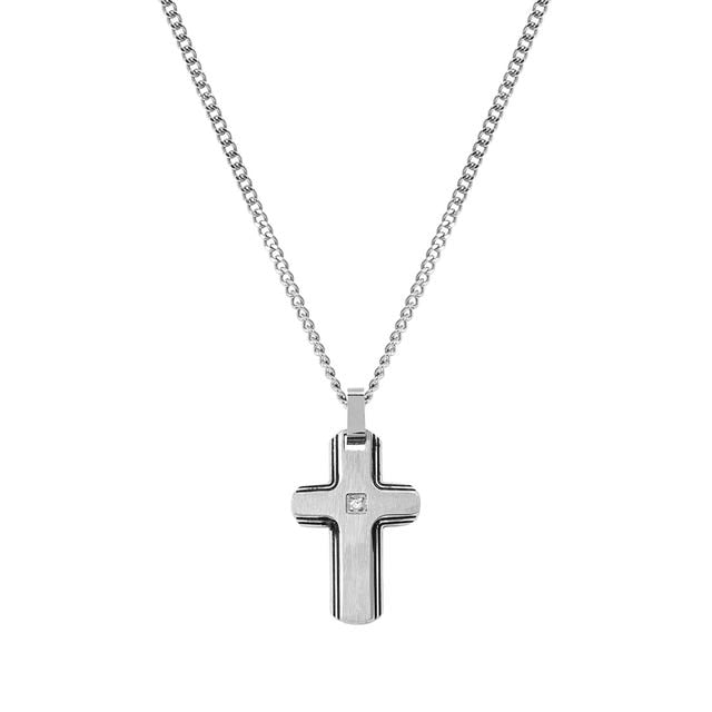 Strong Steel & Diamond Cross Pendant - Silver - 028343/004