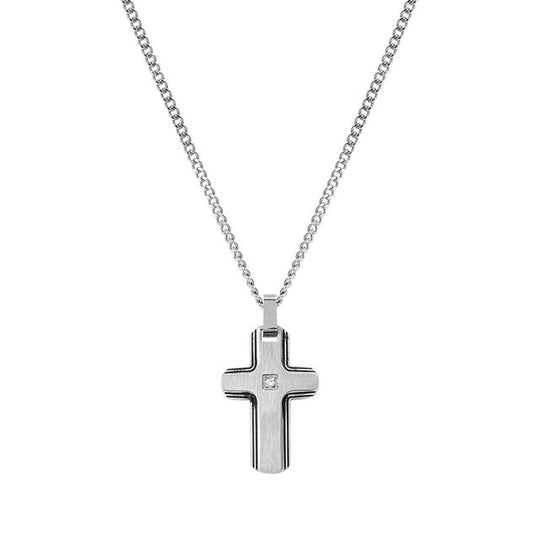 Strong Steel & Diamond Cross Pendant - Silver - 028343/004