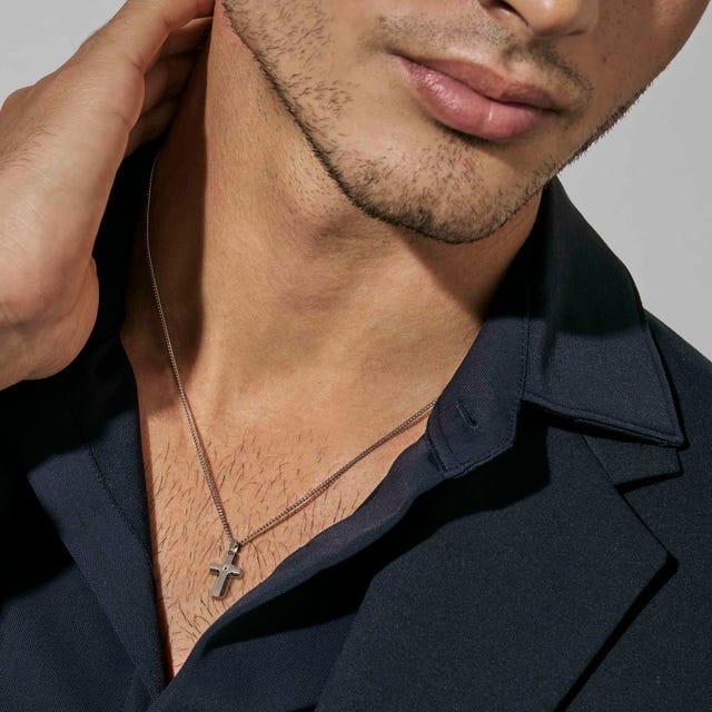 Strong Steel & Black Diamond Cross Pendant - Silver - 028344/004