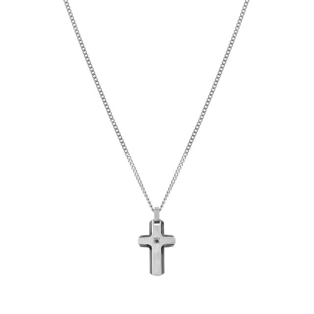 Strong Steel & Black Diamond Cross Pendant - Silver - 028344/004