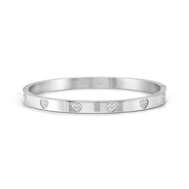 Pretty Bangle with Hearts, Large - Silver - 029504/004