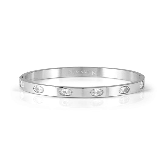 Pretty Bangle With Oval CZ, Large - Silver - 029518/001