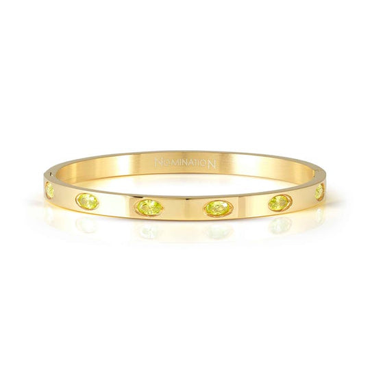 Pretty Bangle with Green Oval Stones, Medium - Gold - 029517/046