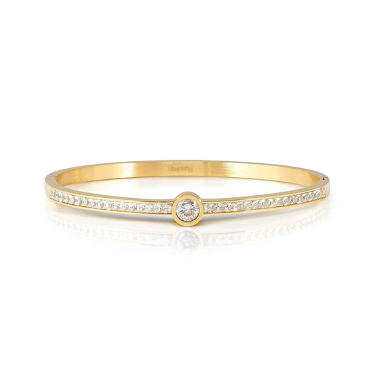 Pretty Bangle With CZ, Large - Gold - 029521/020
