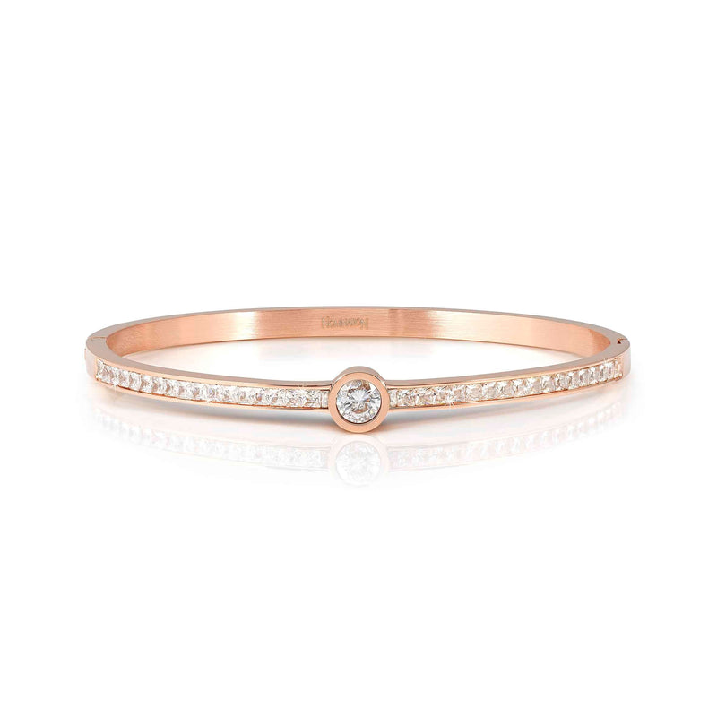 Pretty Bangle With CZ, Large - Rose Gold - 029521/043