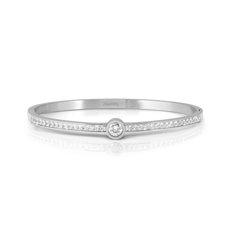 Pretty Bangle With CZ, Large - Silver - 029521/001