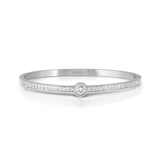Pretty Bangle With CZ, Large - Silver - 029521/001