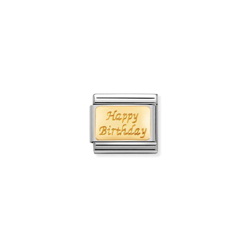 Engraved Composable Classic Happy Birthday Link - Gold - 030121/09