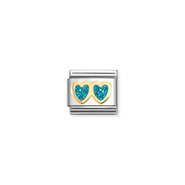 Composable Classic Double Turquoise Heart Link - Gold - 030220/12