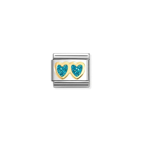 Composable Classic Double Turquoise Heart Link - Gold - 030220/12