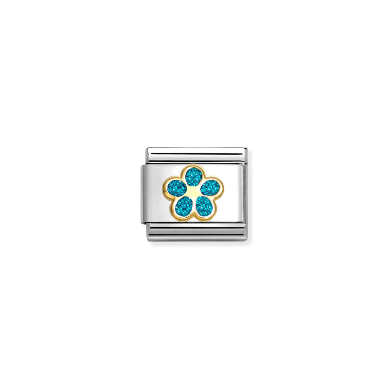 Composable Classic Turquoise Glitter Flower Link - 030220/16