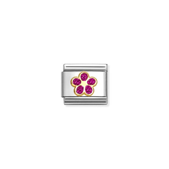 Classic Fuchsia Glitter Flower Link - Gold - 030220/17