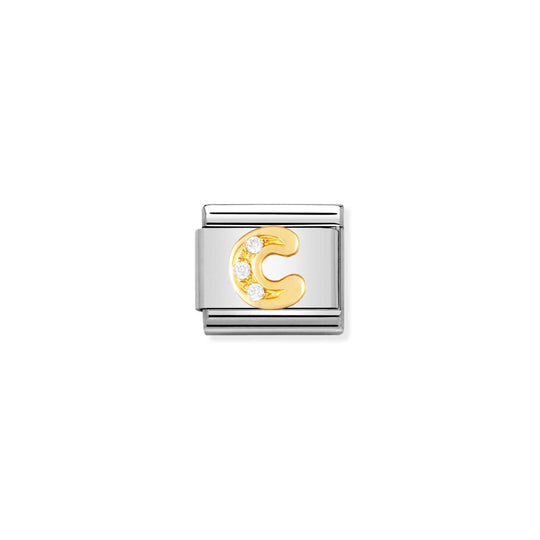 Classic Letter C Link - Gold/Zirconia - 030301/03