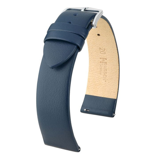 Toronto Fine-Grained Leather Watch Strap QR, Long, 10mm Wide - Blue - 03702180-2-10-SB