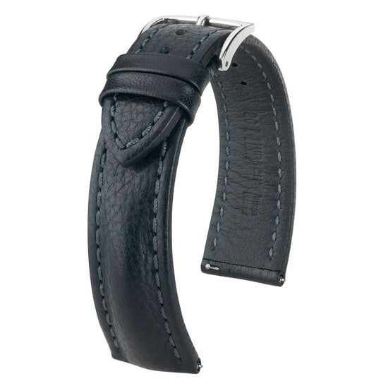 Lucca Tuscan Leather Watch Strap QR, Long, 24mm Wide - Black - 04902050-2-24-SB