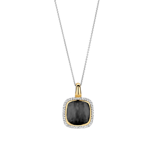Milano Black Stone Pendant Necklace - Silver/Gold - 6828BL