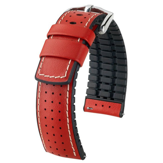 Tiger Perforated Leather Performance Watch Strap, NQR, Long, 24mm Wide - Red - 0915075020-2-24-SB