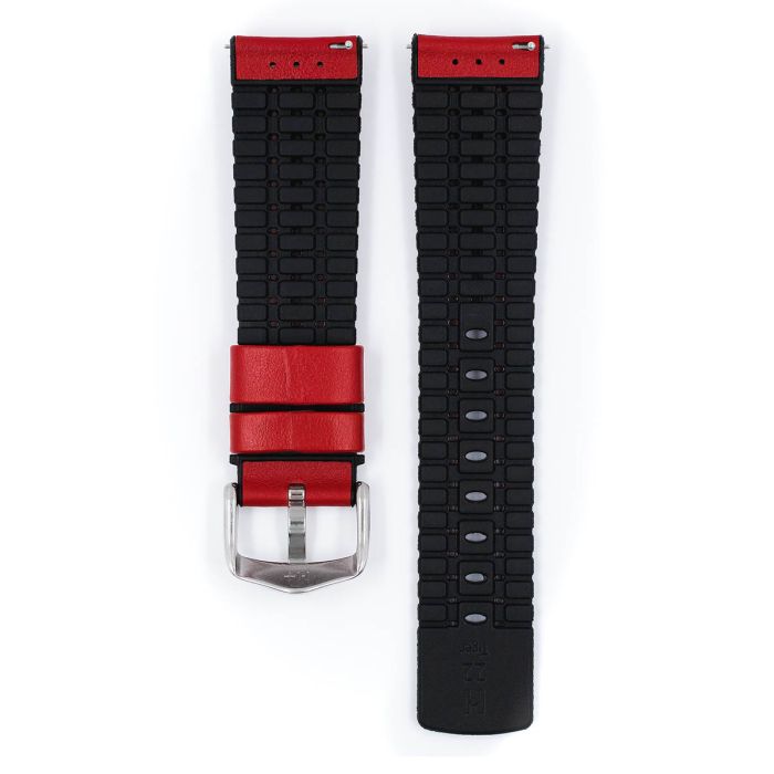 Tiger Perforated Leather Performance Watch Strap, NQR, Long, 24mm Wide - Red - 0915075020-2-24-SB
