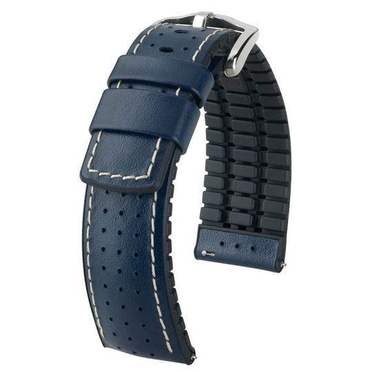 Tiger Perforated Leather Performance Watch Strap NQR, Long, 24mm Wide - Blue - 0915075080-2-24-SB