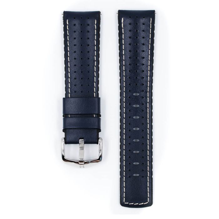 Tiger Perforated Leather Performance Watch Strap NQR, Long, 24mm Wide - Blue - 0915075080-2-24-SB