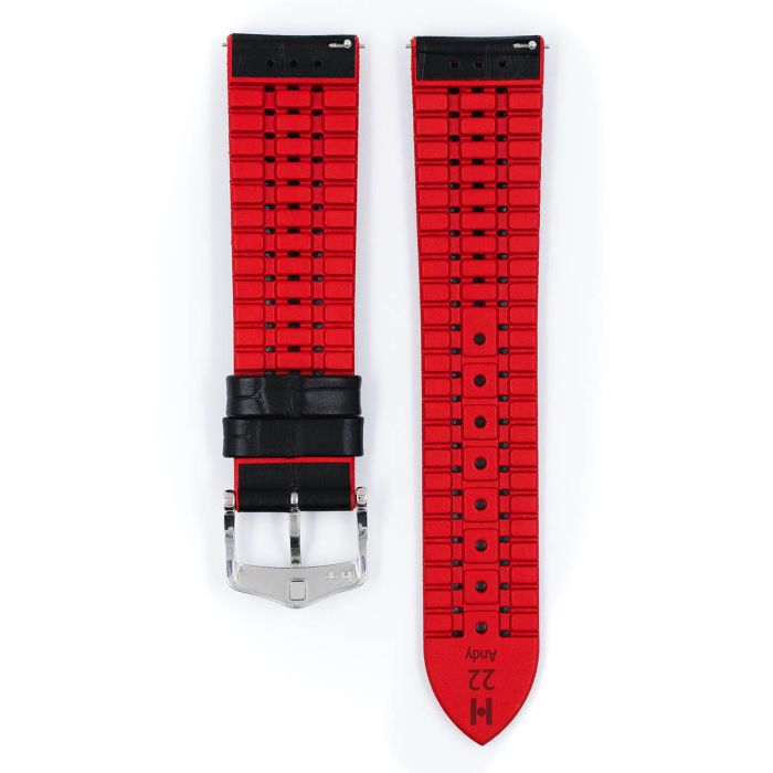 Andy Alligator Embossed Performance Watch Strap NQR, Long, 18mm wide - Black/Red - 0922028050-2-18-SB