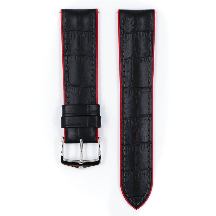 Andy Alligator Embossed Performance Watch Strap NQR, Long, 18mm wide - Black/Red - 0922028050-2-18-SB