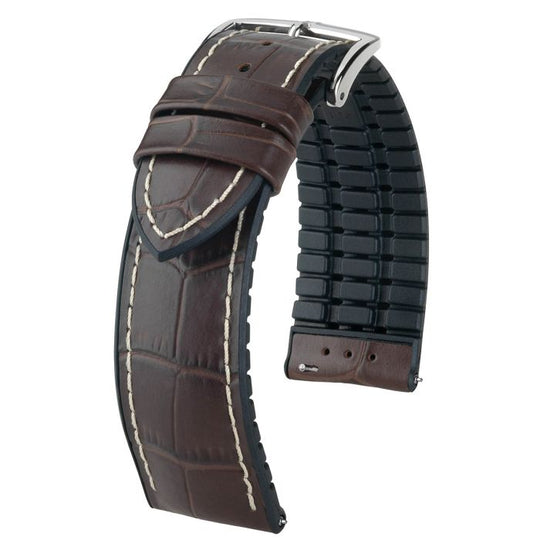 George Alligator Embossed Performance Watch Strap QR, Long, 24mm Wide - Brown - 0925128010-2-24-SB