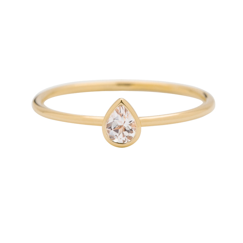 Pear Cut Morganite Stacking Ring, Size N - 9ct Yellow Gold - RG-PE-S-MOR