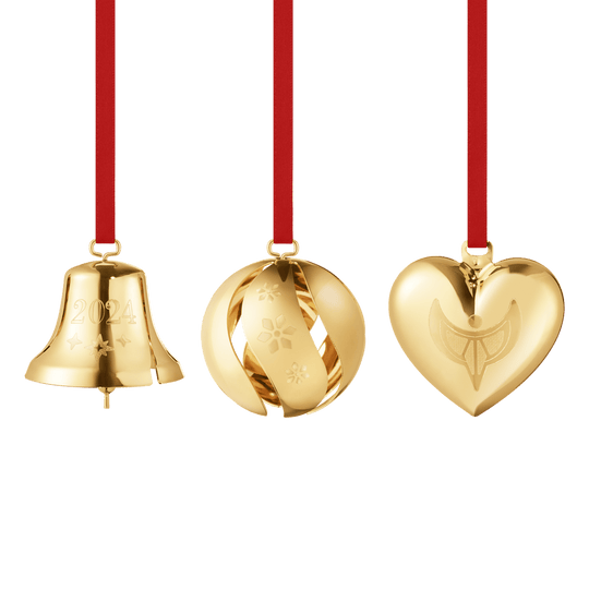 2024 3pcs Christmas Ornament Set, Gold - 10020408