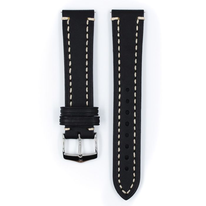 Liberty Artisan Leather Watch Strap NQR, Long, 18mm Wide - Black - 10900250-2-18-SB