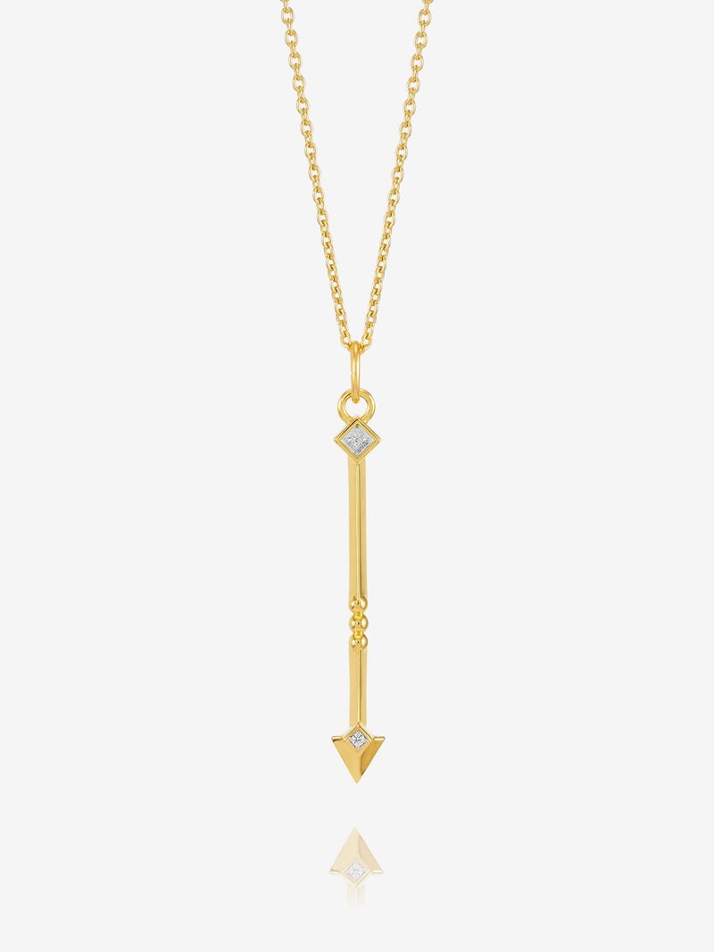 White Topaz North Star Arrow Necklace - Gold - NSN5GP