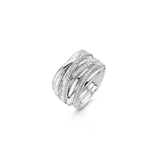Milano CZ Crossover Ring - Silver - 12067ZI