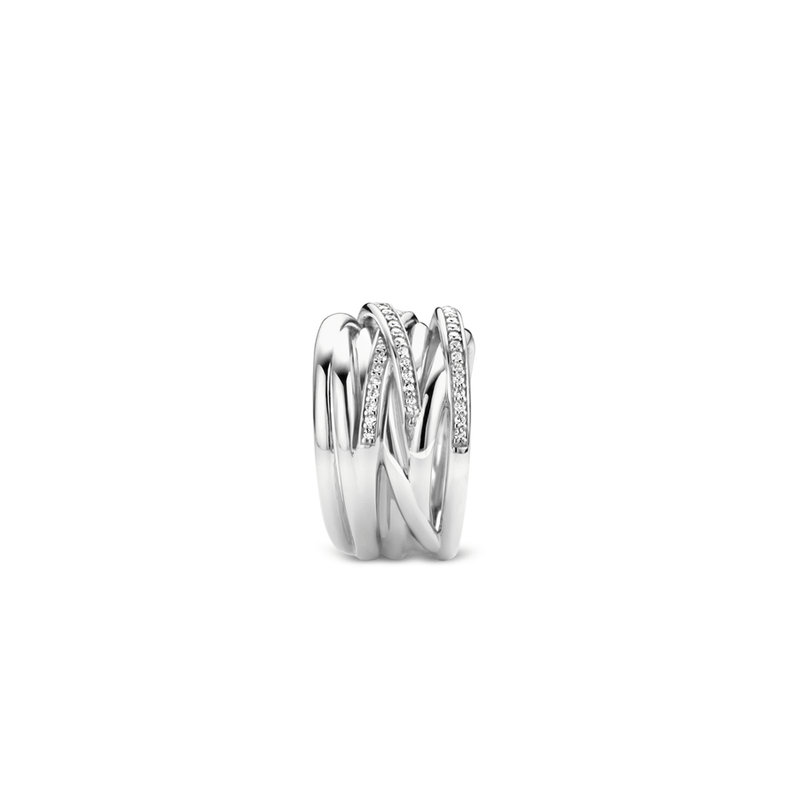 Milano CZ Crossover Ring - Silver - 12067ZI