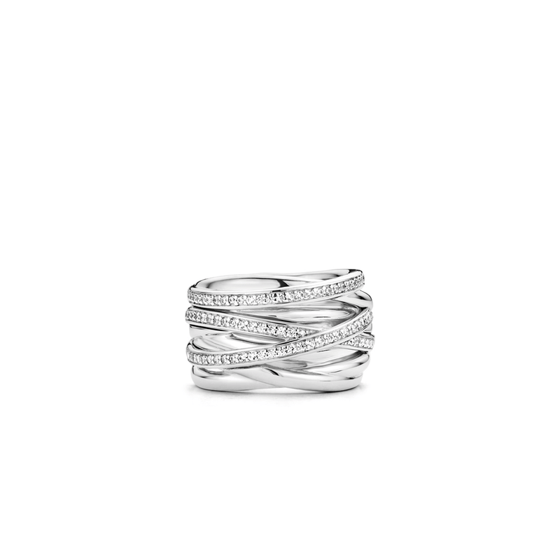 Milano CZ Crossover Ring - Silver - 12067ZI